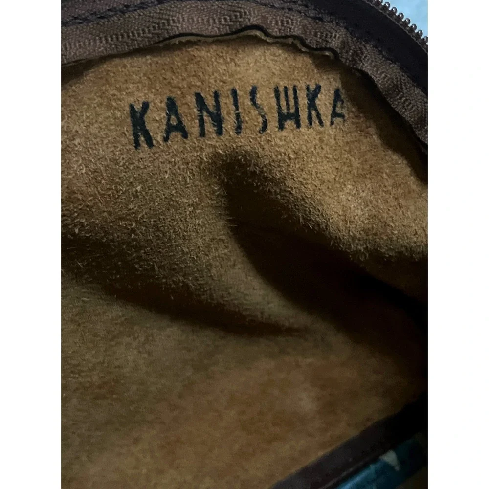 Kanishka Tashkent Leather Girih Geometric Pouch Cosmic Clutch Teal Sage Boho